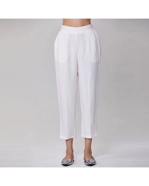 Smart and Joy White Straight Linen Pants