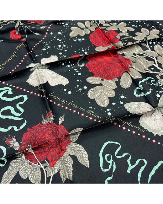 Wenzi Black Midnight Roses Rouge Double Sided Silk Twill Scarf