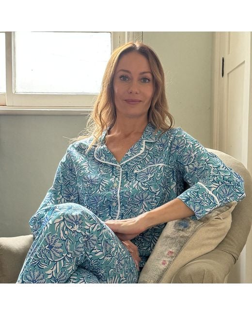 Lime Tree Design Blue Floral Cotton Pyjamas