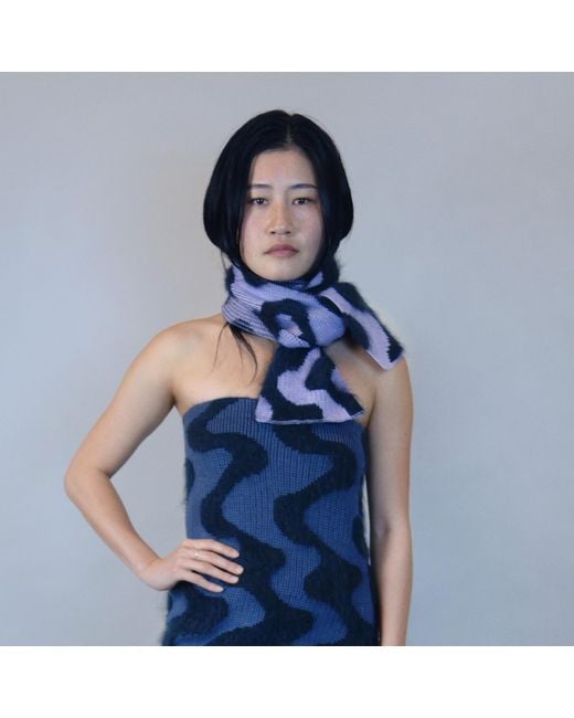 Ccy Currency Blue Wavey Mohair Scarf