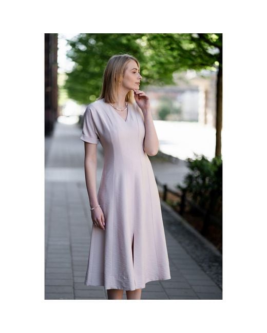 Oh!Zuza Pink Neutrals Echo Viscose Midi Dress Short Sleeve With Pockets