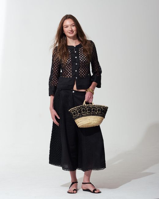 MARICEL Black Costanza Trousers Sangallo Linen