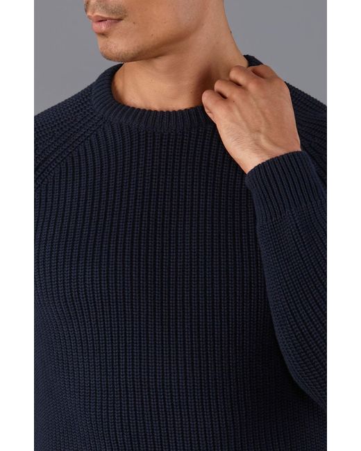 Paul James Knitwear Blue Cotton Clark Fisherman Rib Knit Jumper for men