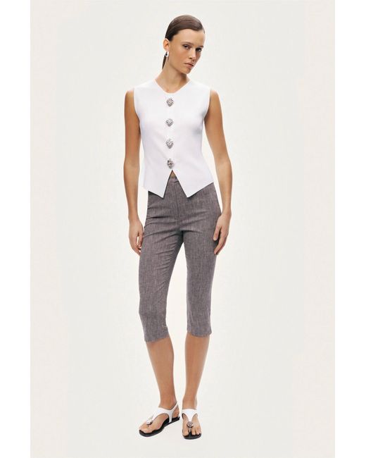 Nocturne Gray Ivory Embellished Sleeveless Knit Top