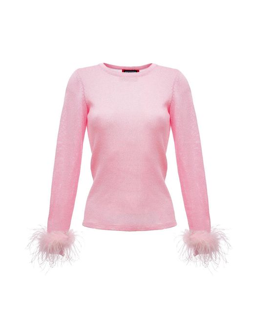 Andreeva Pink Knit Top With Detachable Feather Cuffs