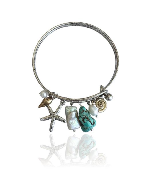 Rare Matters Jewelry Blue Ocean Treasures & Freshwater Pearl Charm Bangle