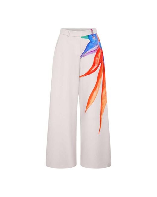 NALÈ White Neutrals Bird Of Paradise Print Tailored Trousers