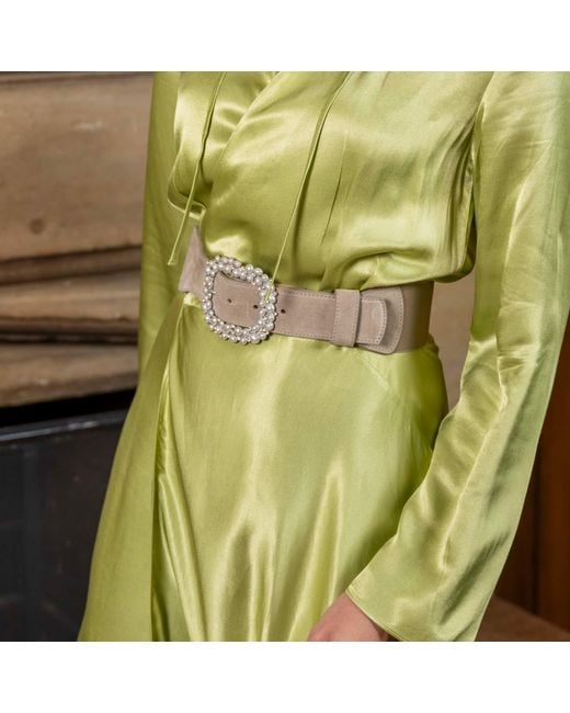 Peachy Belts Ltd Natural Neutrals Stretch Wide Mushroom Suede Waist Belt & Detachable Pearl Spangle Buckle