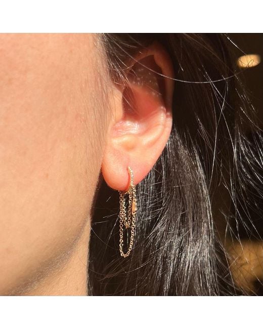KAMARIA Metallic Chain & Diamond Drop Huggie Earrings