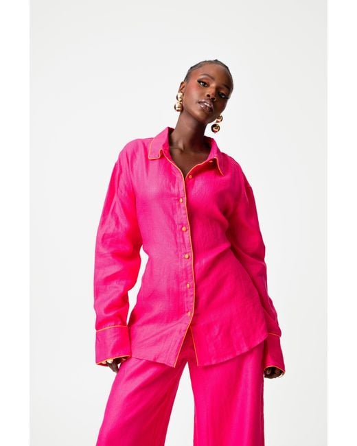 Ofuure Pink Linen Nikki Button Up Shirt