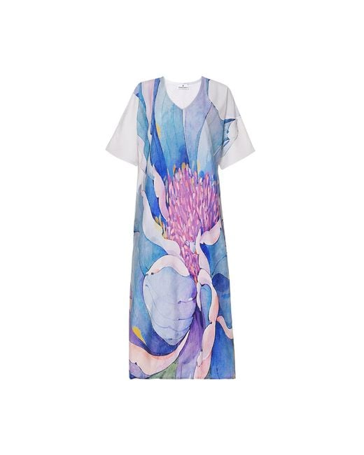 DHARA SHETH DUBAI Blue Fleur Watercolour Floral Long Dress