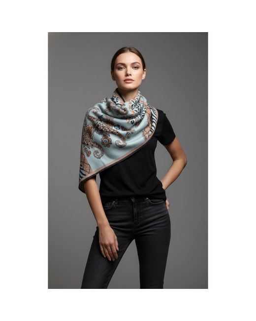 Saachi Blue Animal Paisley Reversible Scarf