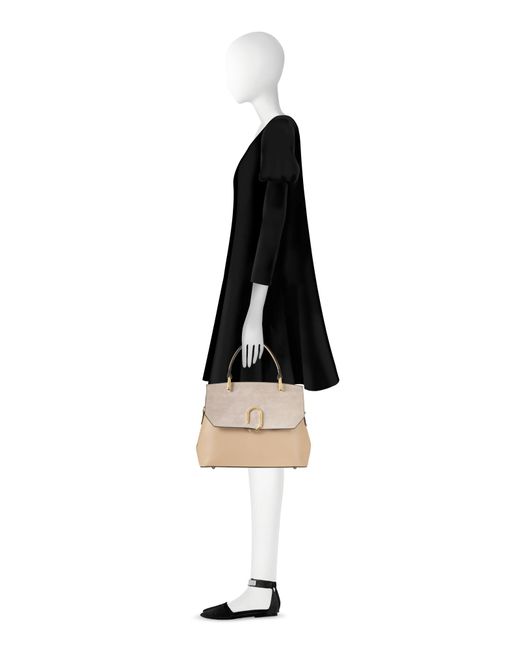 Le Parmentier Natural Neutrals Thais Suede & Leather Nude Satchel Bag