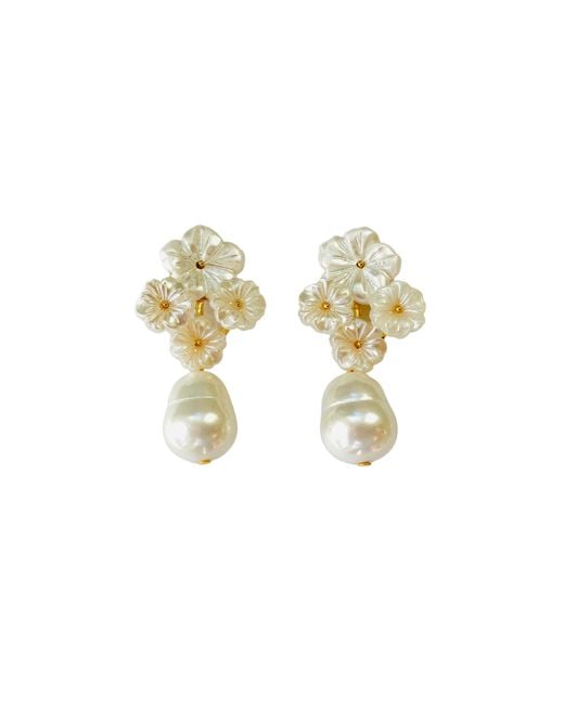 The Pink Reef Metallic Floral Cluster With Mother Of Pearl Drop