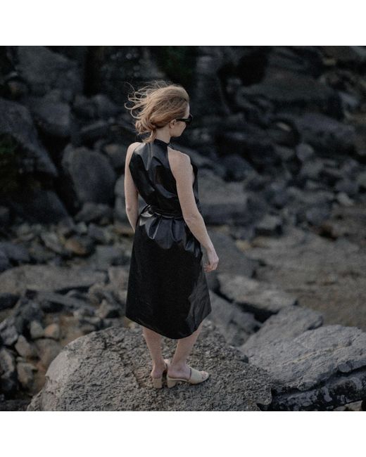 Victoria Slavinskaia Black Leather Halterneck Dress