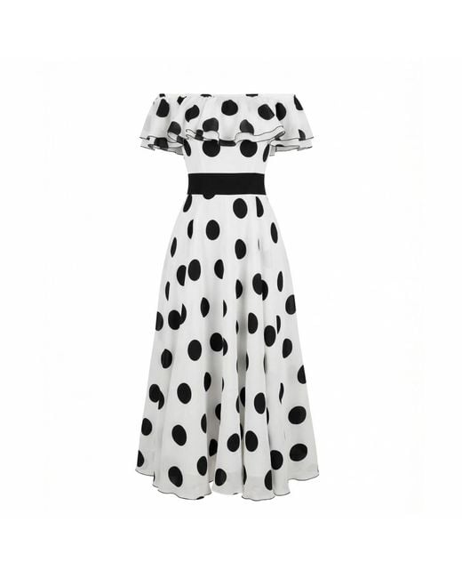 MATSOUR'I White 100% Silk Dress Scarlett Polka-Dots Midi