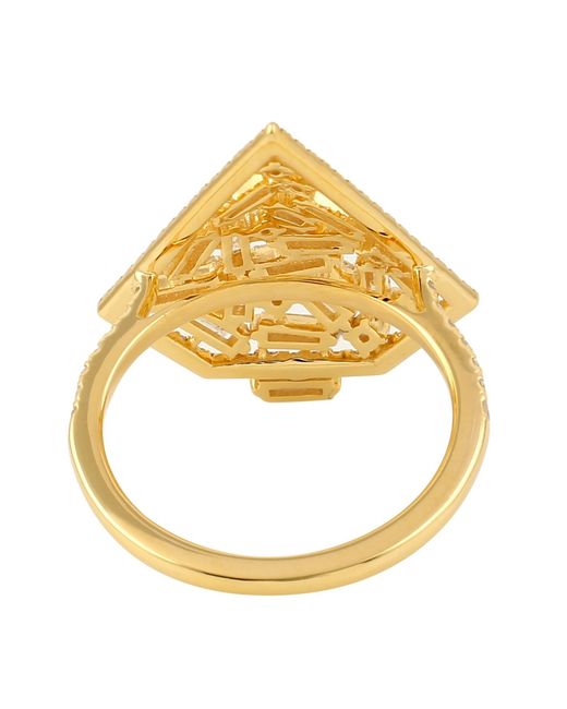 Artisan Metallic Yellow Gold Baguette Diamond Designer Ring Handmade Jewelry