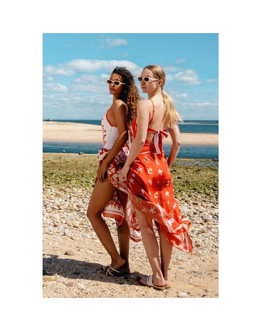 Jessie Zhao New York Red Beach Sarong Wrap Tides