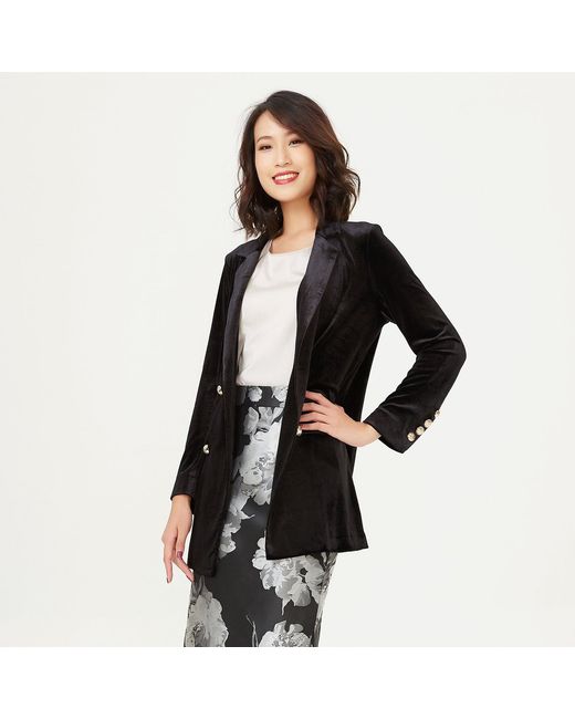 Smart and Joy Black Double Buttoning Velvet Jacket