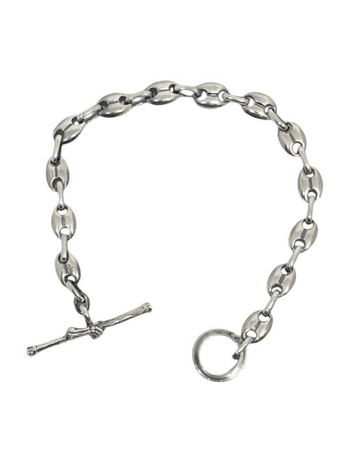 Tg-Jewellery by Tamara Gervasio Metallic Anchor Link Sterling Bracelet With Skull Hand T-Bar Clasp for men