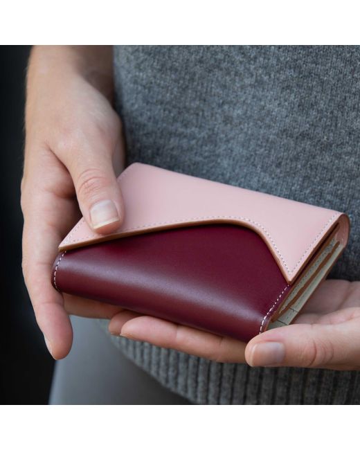 Absurde Pink Mountain And Burgundy Leather Trifold Wallet