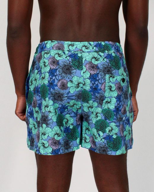 Lords of Harlech Blue Quack Hibiscus Garden Swim Short for men