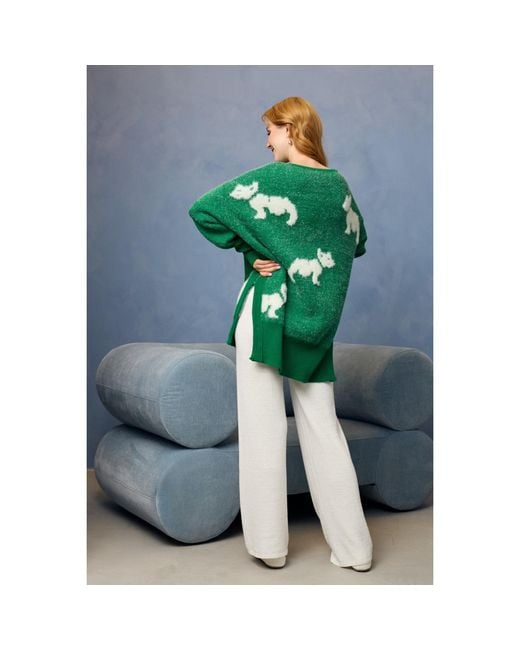 Saachi Green Dog Motif Pullover Sweater