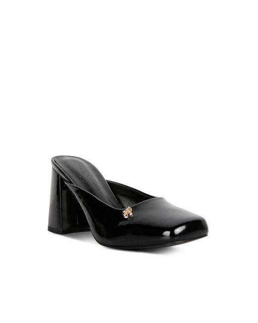 Rag & Co Black Neoplast Patent Pu Block Heeled Mules