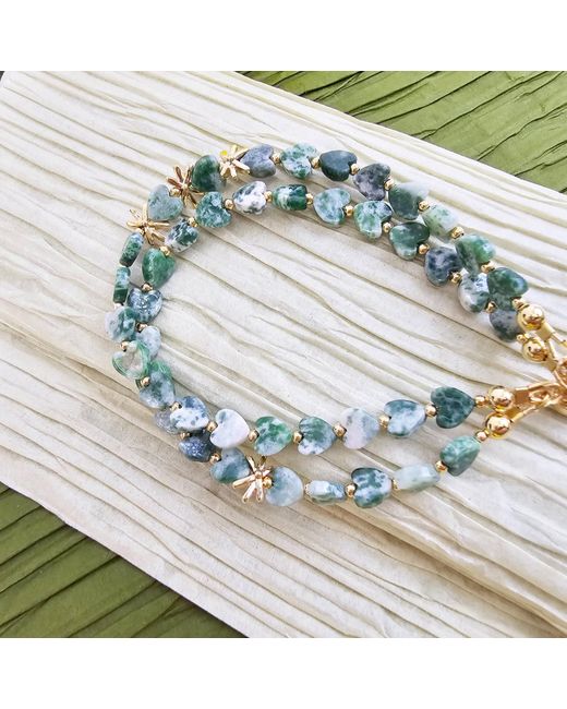 Farra Green Dot Agate Double Layers Adjustable Bracelet