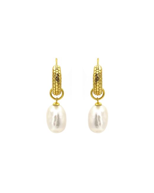 VicStoneNYC Fine Jewelry Metallic Natural Pearl Charm Hoop Earrings