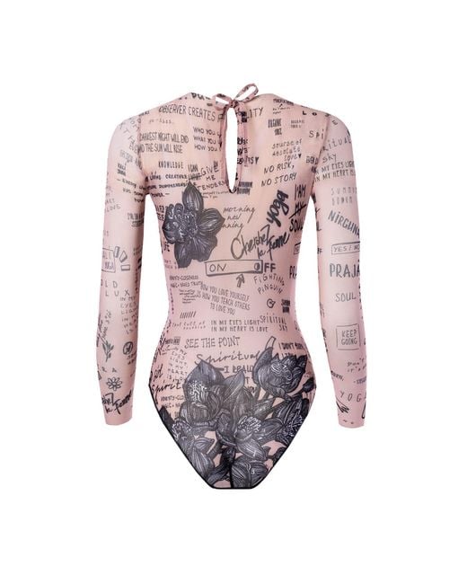 Rodasoleil Smart Swimwear Pink One-Piece Swimsuit With Sleeves Nude Body-Art