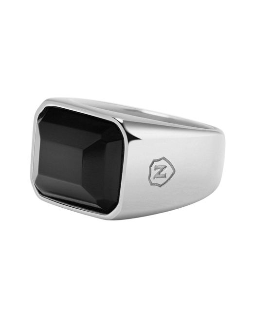 Nialaya Black Zircon Signet Ring for men