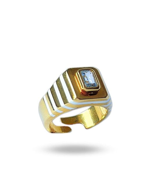 LINYA JEWELLERY Metallic Octagon Stone Enamel Signet Ring