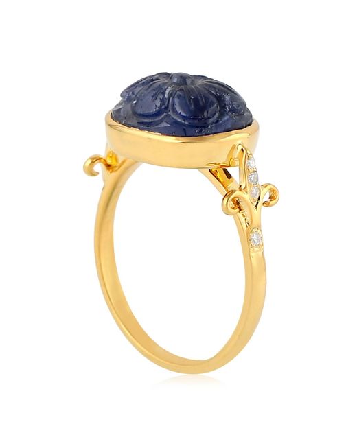 Artisan Blue 18K Carved Sapphire & Diamond Ring