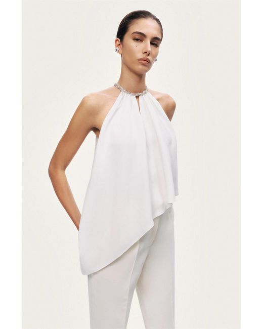Nocturne White Embellished Halter Blouse
