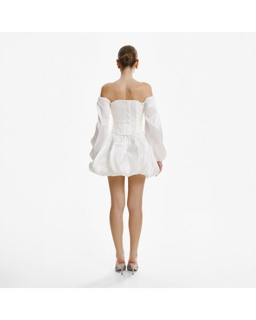 Lita Couture White Off-The-Shoulder Taffeta Blouse