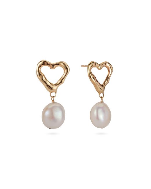 Lulu and Boo Jewellery Metallic Solid Nine Carat Heart Stud Earrings With Drop Pearl