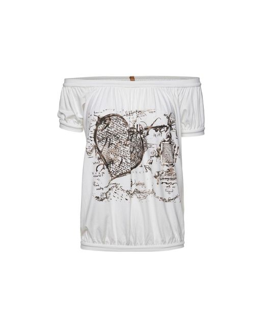 Conquista White Printed Peasant Top