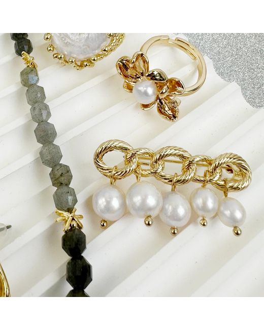 Farra Metallic Freshwater Pearls Dangle Brooch