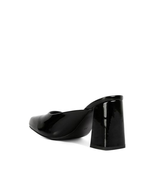 Rag & Co Black Neoplast Patent Pu Block Heeled Mules