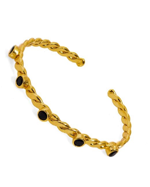 Ebru Jewelry Metallic Twisted Onyx & Dainty Cuff Bracelet