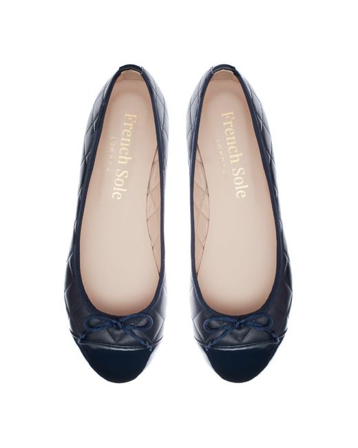 French Sole Lola Quilted Navy Blue Leather With Navy Patent Toe Cap | Lyst