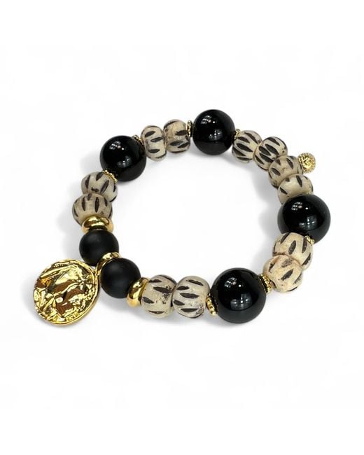 By Virgo Metallic Dione Onyx & African Bead Bracelet