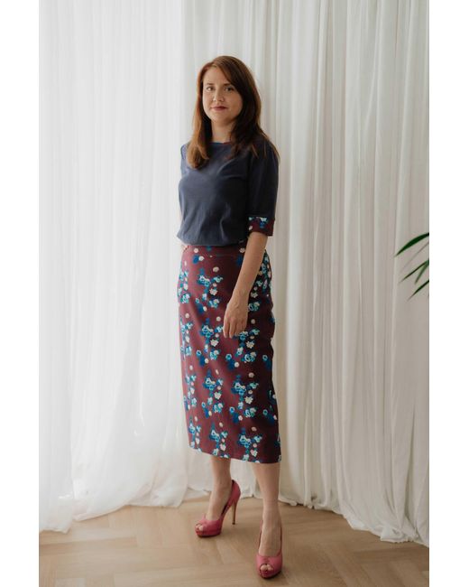 Sophie Cameron Davies White Floral Midi Jersey Skirt
