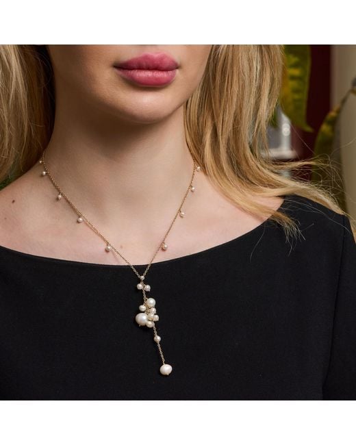 Corina Mardari Jewelry Metallic Lariat Pearl Filled Handmade Necklace