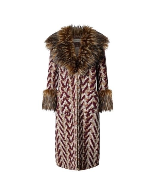 The Extreme Collection Brown Long Knit Coat With Faux Fur Flavia