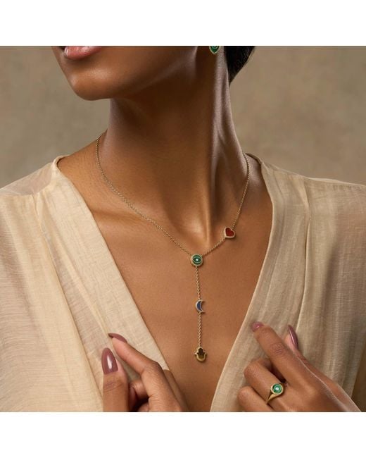 Karma and Luck Metallic Celestial Wisdom Multi-Symbol & Multi-Gemstone Necklace