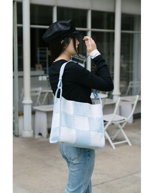 Orange Cube Blue Large Mosaic Square Stitch Tote Bag