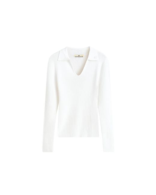 Victoria Paulsen White Samantha Long Sleeve Knit Polo
