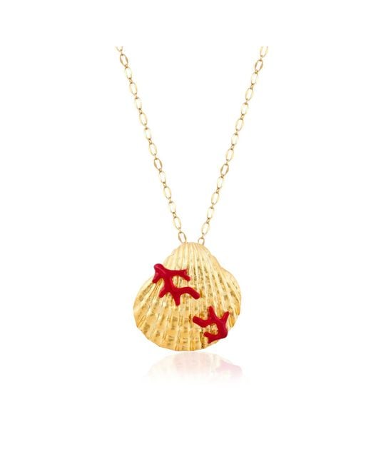 Milou Jewelry Red Seashell Necklace With Coral